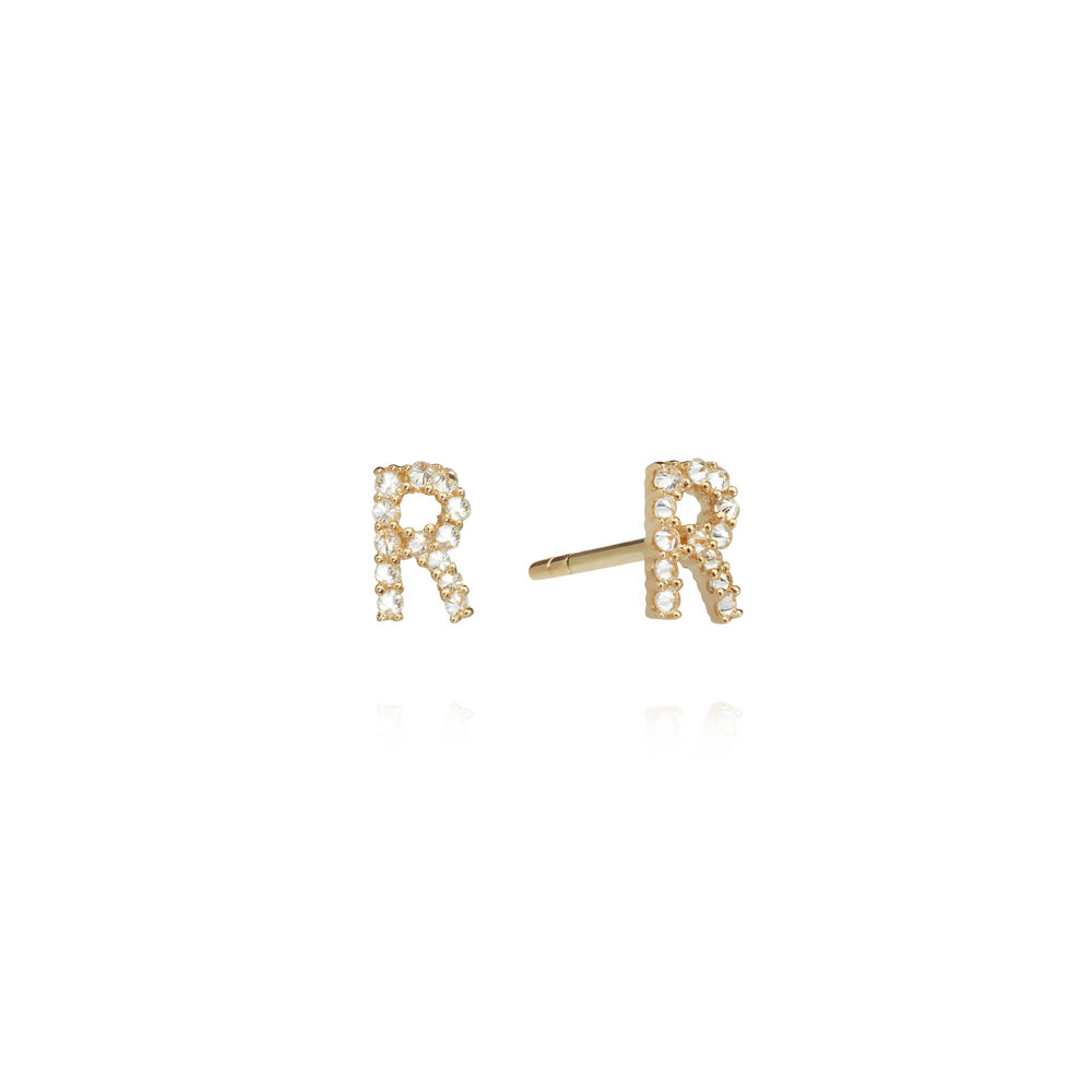 A pair of 18ct Gold Diamond Initial R Stud Earrings | Annoushka jewelley